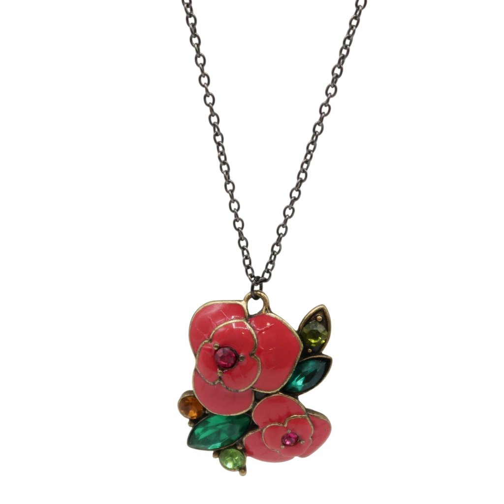 Anna Sui Pink Green Enamel Flower Burst Rhinestone Pendant Necklace Colorful 49$